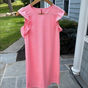 Vineyard Vines bright pinky-peach and White Striped Sleeveless Dress